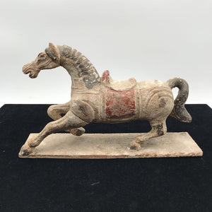 Vintage Asian Wood + Gesso War Horse Sculpture