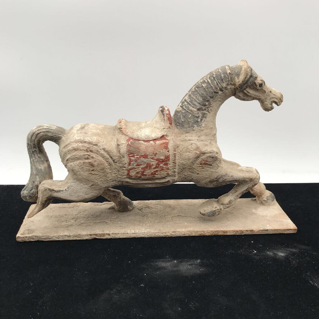 Vintage Asian Wood + Gesso War Horse Sculpture