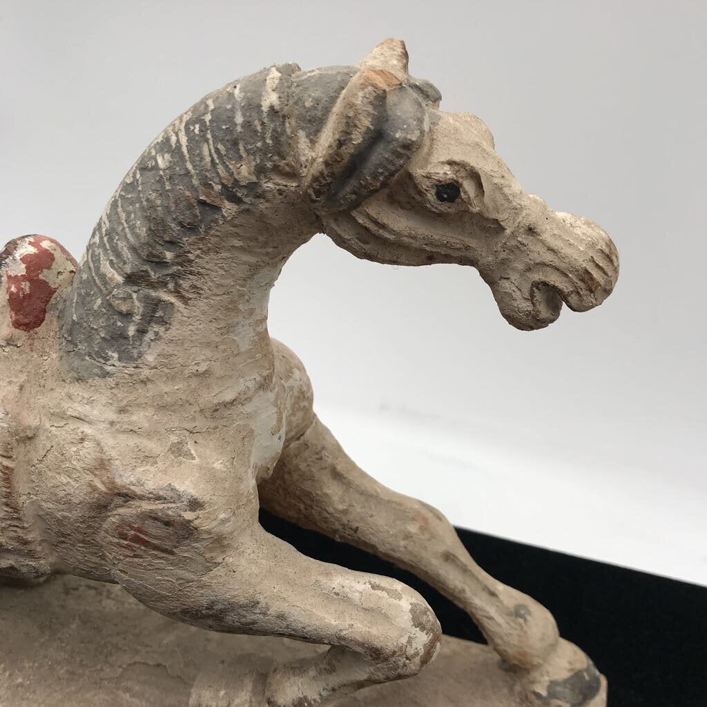 Vintage Asian Wood + Gesso War Horse Sculpture