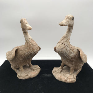 Vintage Asian Wood + Gesso Duck Pair Sculpture