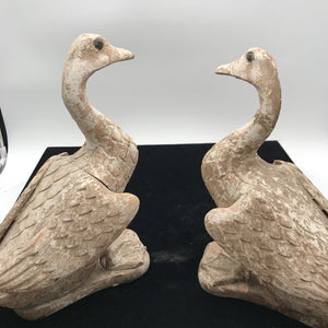 Vintage Asian Wood + Gesso Duck Pair Sculpture