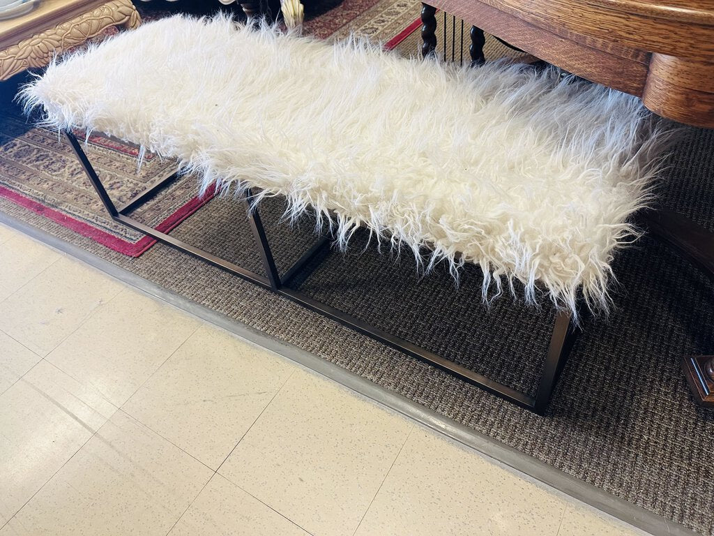 Hollywood Regency White Alpaca Fur Bench MSRP $1180