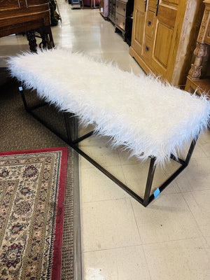 Hollywood Regency White Alpaca Fur Bench MSRP $1180