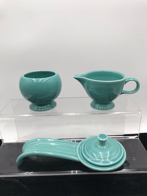 Fiestaware Turquoise Cream/Sugar/Spoon Rest Set