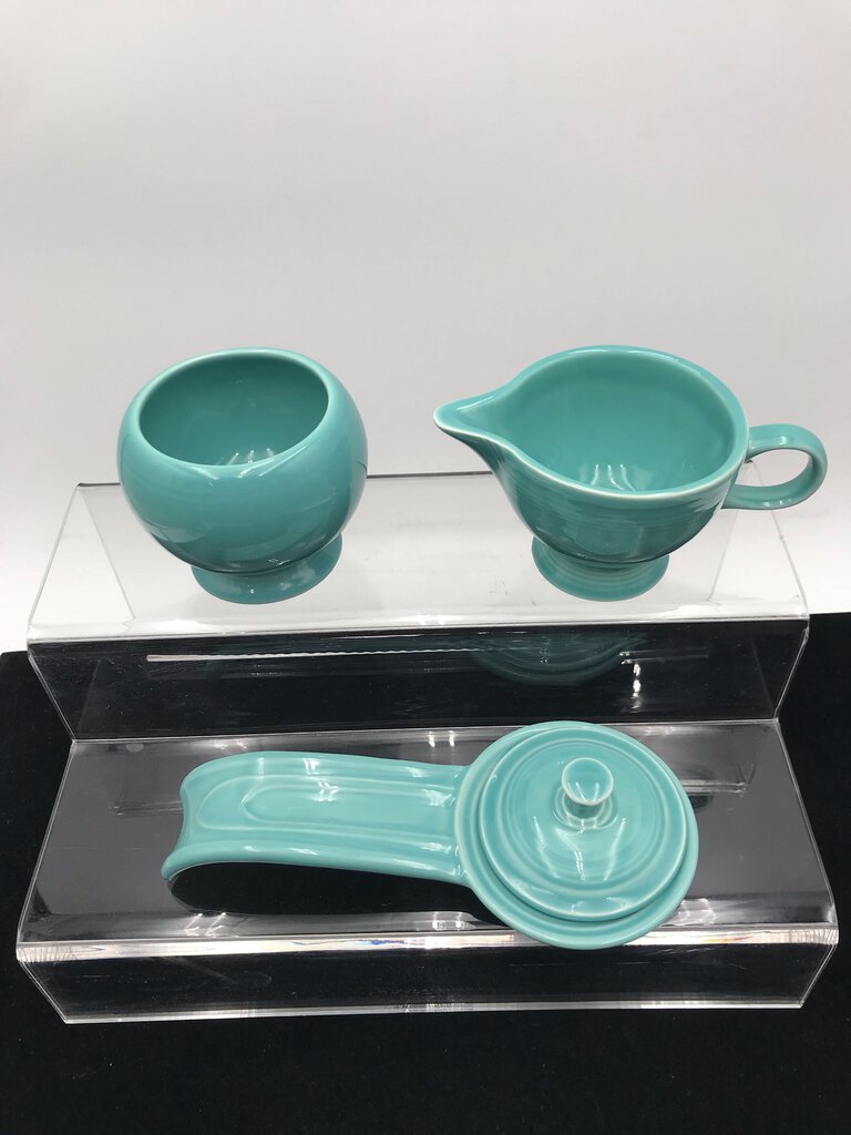 Fiestaware Turquoise Cream/Sugar/Spoon Rest Set