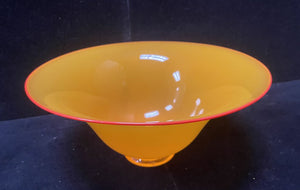 Erik Eiserling Orange Red Rim Blown Glass Footed Bowl Signed