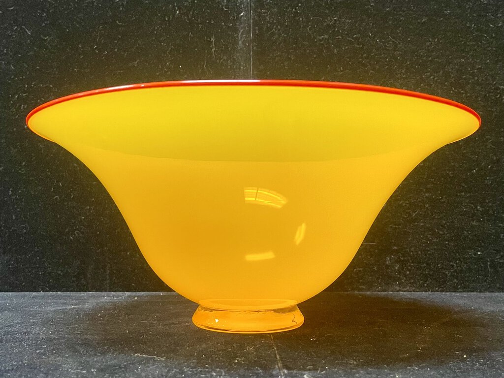 Erik Eiserling Orange Red Rim Blown Glass Footed Bowl Signed