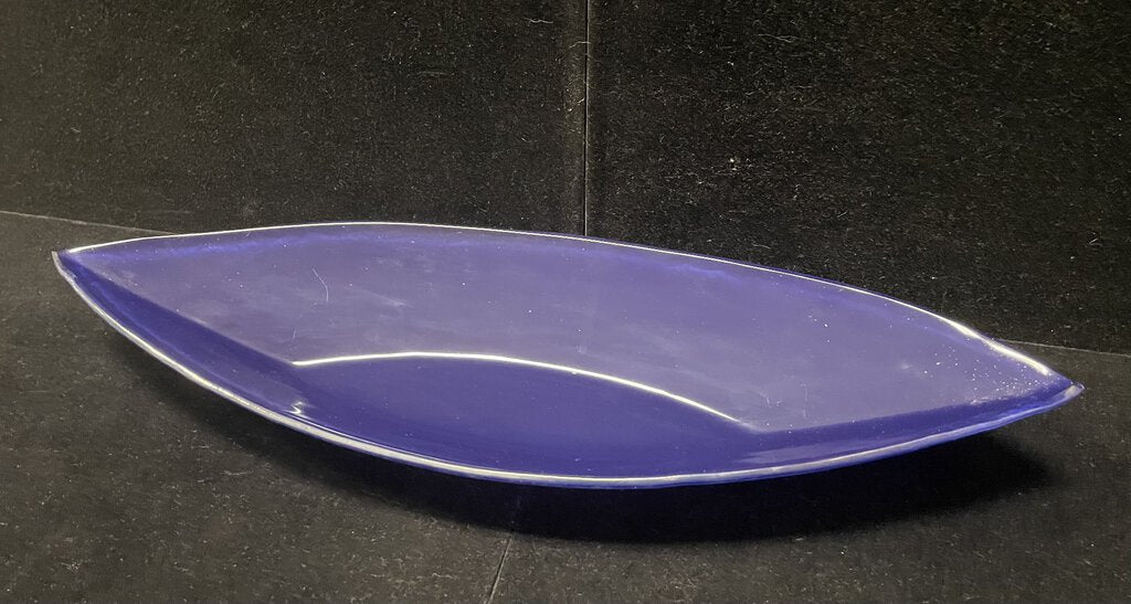 Annie Glass Blue Canoe Blown Glass Serving Dish Signed 1995