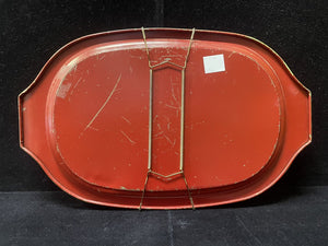 Vintage Red Floral Rose Oval Metal Serving Tray w/ Wall Hanger