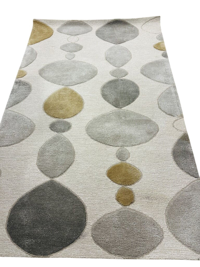 Jaipur Gray Beige Circles Wool Hand Tufted Rug 5 x 8