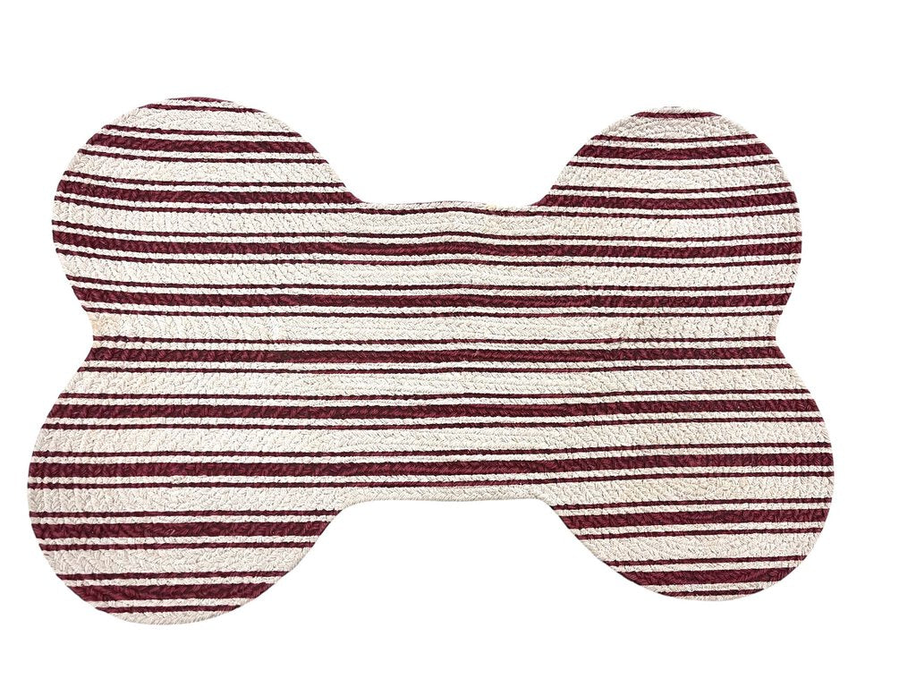 Red Striped Bone Shaped Dog Bowl Mat