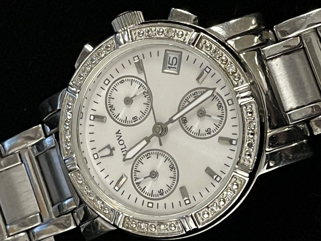 Bulova 96R19 Stainless Diamond Bezel Chronograph Watch