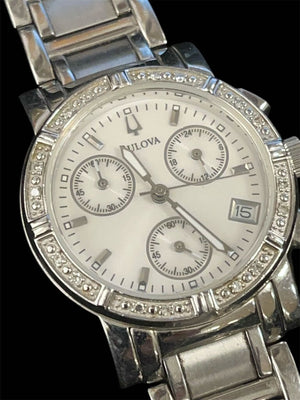 Bulova 96R19 Stainless Diamond Bezel Chronograph Watch