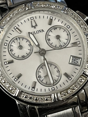 Bulova 96R19 Stainless Diamond Bezel Chronograph Watch