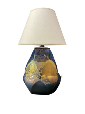 English Facetted Dichromatic Metallic Glaze Ceramic Table Lamp (Euro Standard Plug) by Miss Daisy's Consignment & Auction House