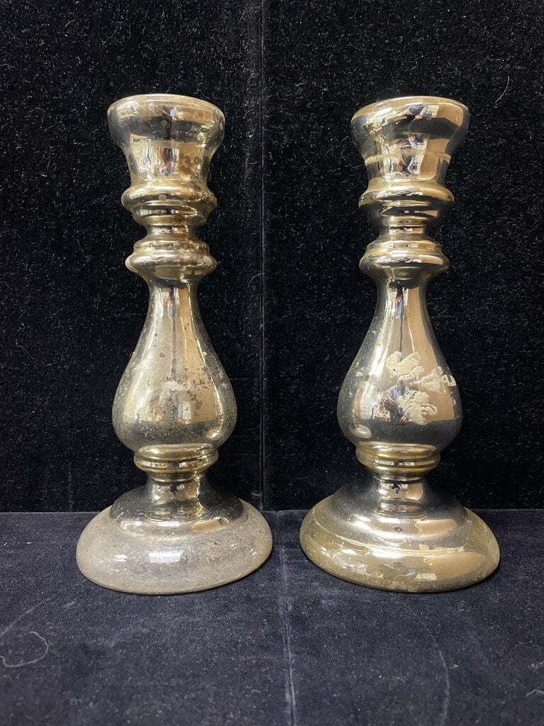 Vintage Mercury Glass Candle Stick Holders (PAIR)