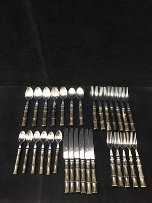 French Gumps Ebonized Faux Bamboo Flatware Set (31 Pcs)