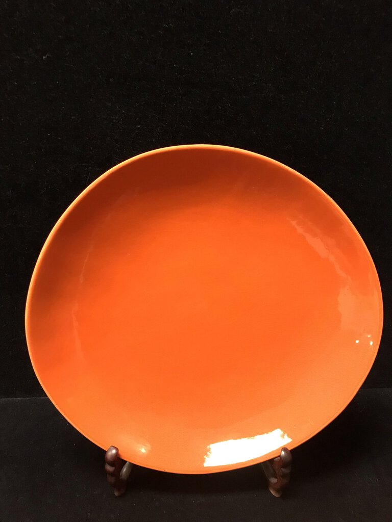 Tangerine Oblong Crackled Glaze Ceramic Plate 12" Diam