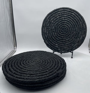 Black Jute Woven Trivets 15" (5 Pcs)