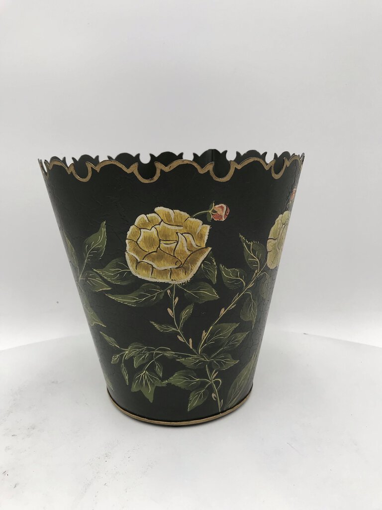 Floral Black Toleware Bin