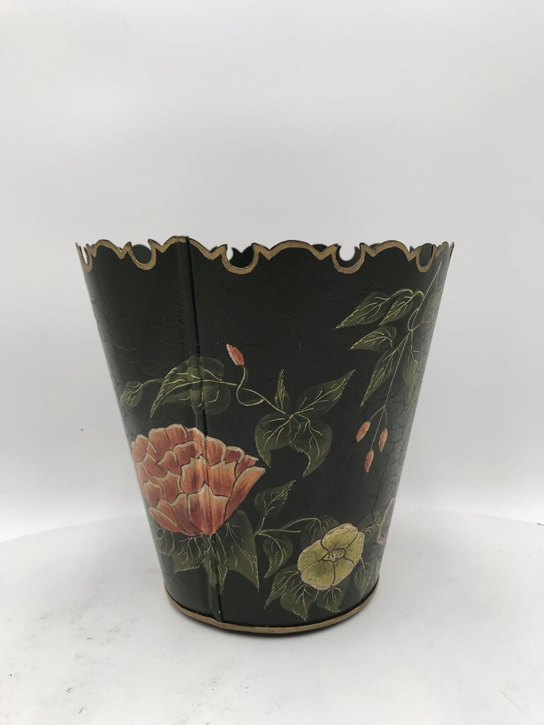 Floral Black Toleware Bin