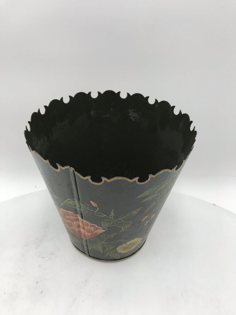 Floral Black Toleware Bin