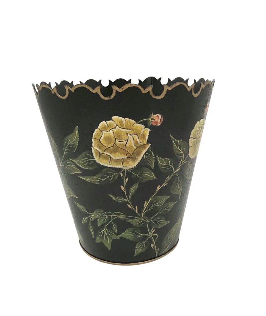 Floral Black Toleware Bin