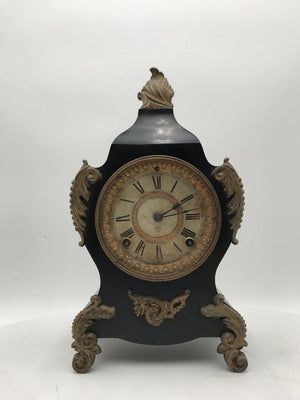 Antique Ansonia Black Lacquer/Gilt Mantel Clock