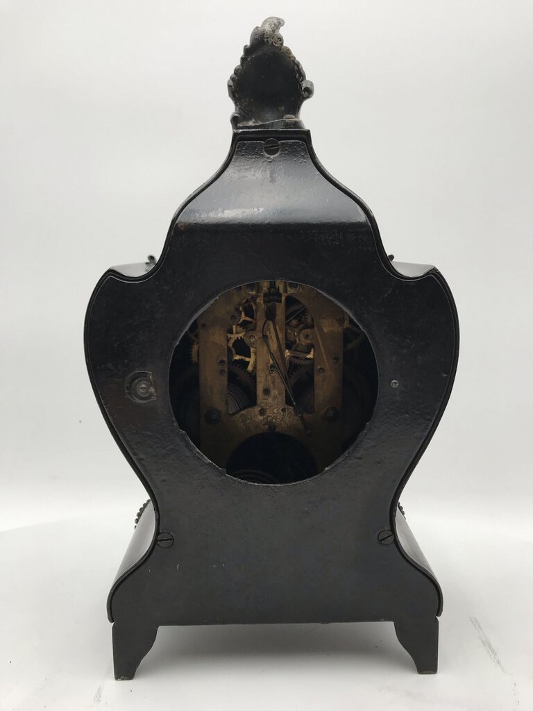 Antique Ansonia Black Lacquer/Gilt Mantel Clock