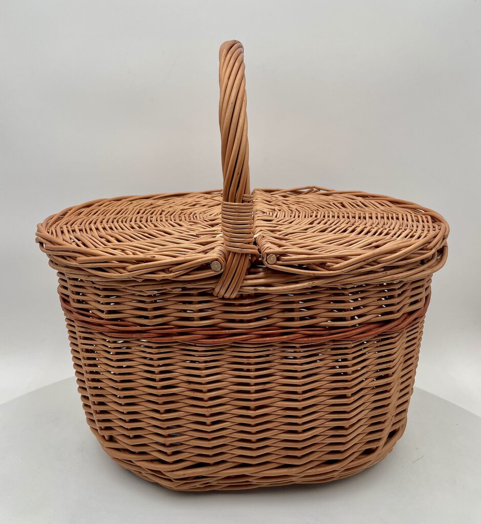 Vintage Oval Double Lid Whicker Picnic Basket