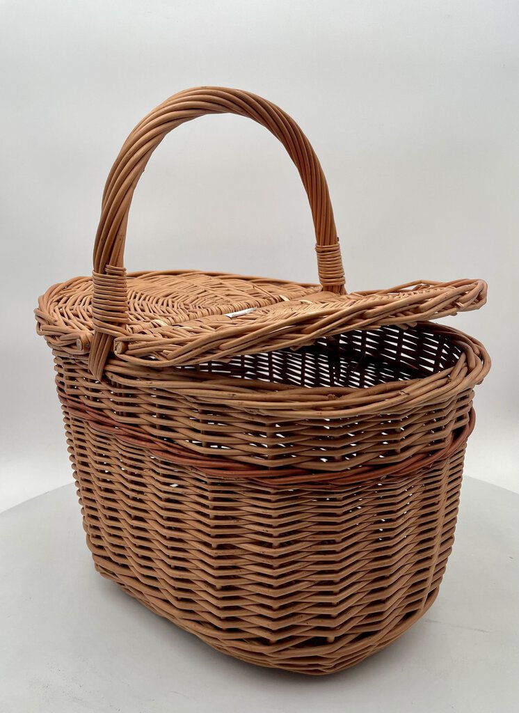 Vintage Oval Double Lid Whicker Picnic Basket