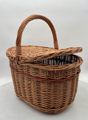 Vintage Oval Double Lid Whicker Picnic Basket