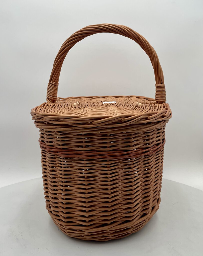 Vintage Oval Double Lid Whicker Picnic Basket