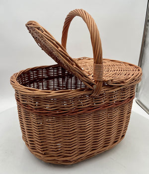 Vintage Oval Double Lid Whicker Picnic Basket