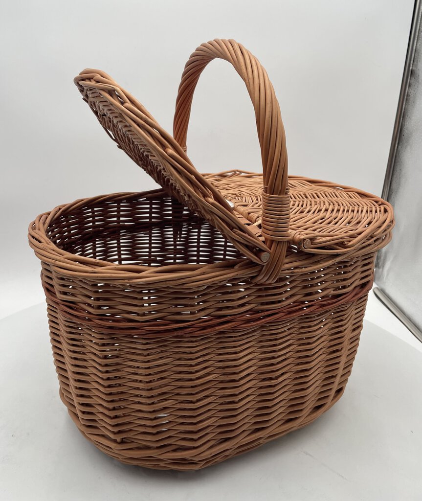 Vintage Oval Double Lid Whicker Picnic Basket