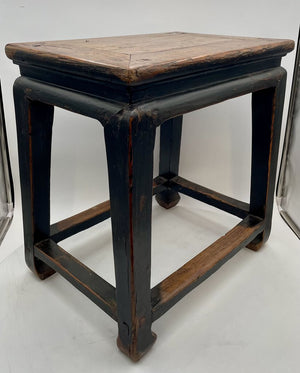 Antique 19th C. Black Lacquered Elm Chinese Stool/Table