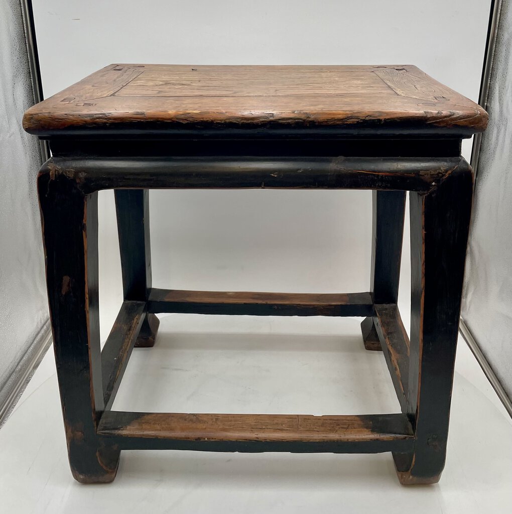 Antique 19th C. Black Lacquered Elm Chinese Stool/Table