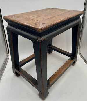 Antique 19th C. Black Lacquered Elm Chinese Stool/Table