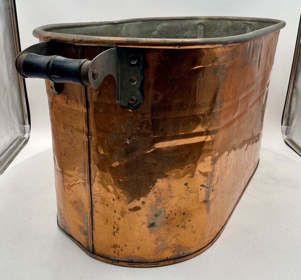 Antique Copper Boiler Tub with Wooden Handles