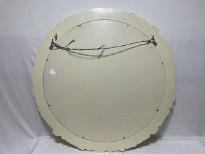 Round White Lime Stone Travertine Brass Accent Heavy Wall Mirror