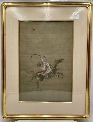 19th C. Chinese Watercolor on Silk Mongolian Hunter (A-1)