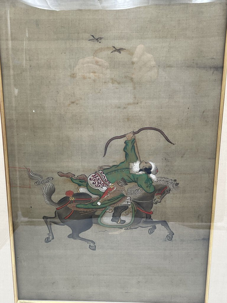 19th C. Chinese Watercolor on Silk Mongolian Hunter (B-2)