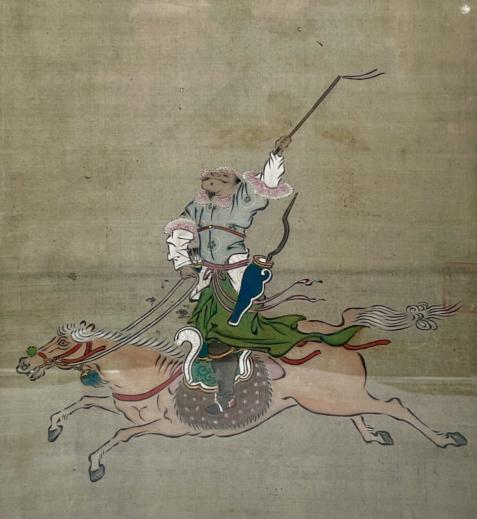 19th C. Chinese Watercolor on Silk Mongolian Hunter (C-3)