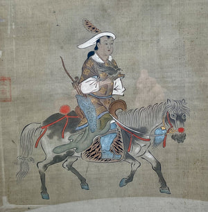 19th C. Chinese Watercolor on Silk Mongolian Hunter (D-4)