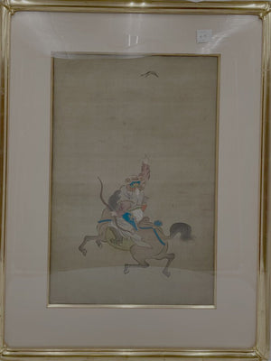 19th C. Chinese Watercolor on Silk Mongolian Hunter (E-5)