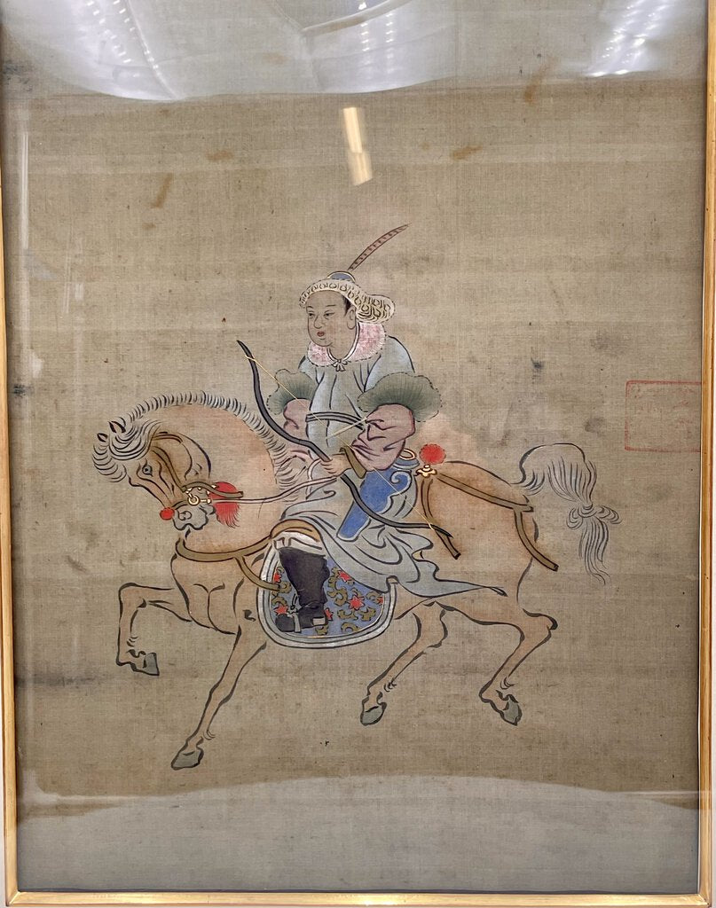 19th C. Chinese Watercolor on Silk Mongolian Hunter (F-6)