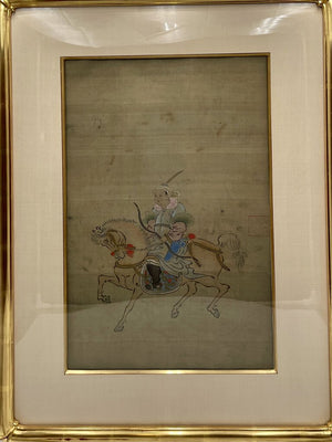 19th C. Chinese Watercolor on Silk Mongolian Hunter (F-6)