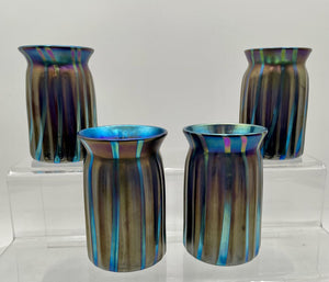 Elaine Hyde Blue Iridescent Fluted Flared Mouth Vase Signed 92'