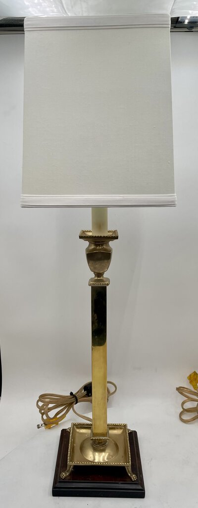 Frederick Cooper Hollywood Regency Solid Brass Candle Stick Style Paw Footed Table Lamp