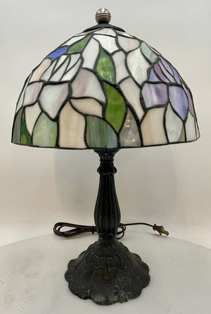 Tiffany Style Stained Glass Round Bronze Base Desk Lamp